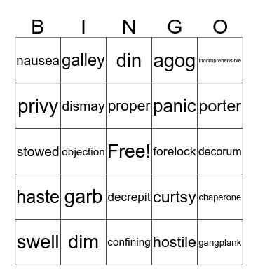 Vocabulary Bingo Card