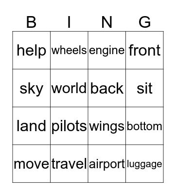 Planes Bingo Card