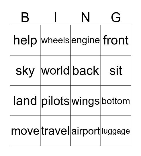 Planes Bingo Card