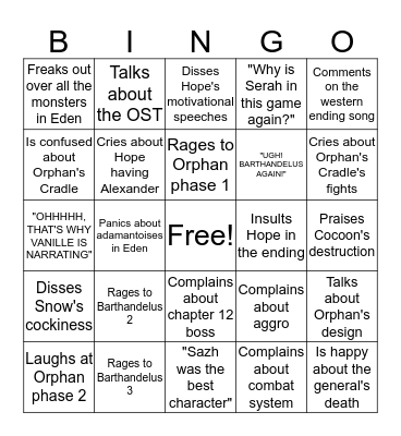 FFXIII Bingo Card