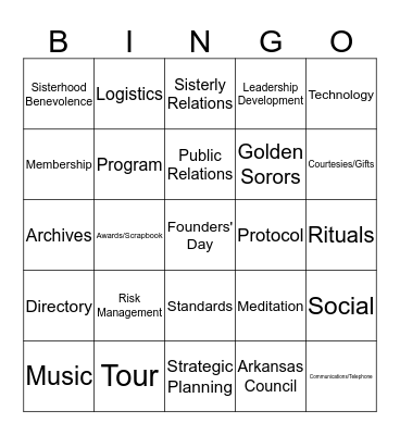 Beta Pi Omega Committee Bingo Card