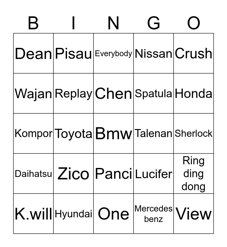 Hangy Bingo Card