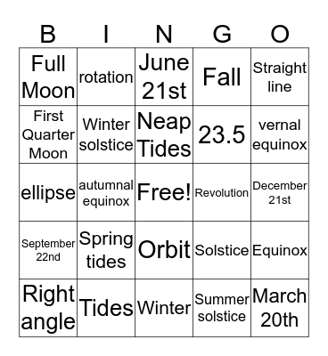 Seasons & Tides BINGO Card
