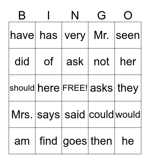 Celebrity Word Bingo Card