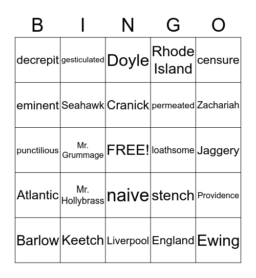 True Confessions of Charlotte Doyle Bingo Card