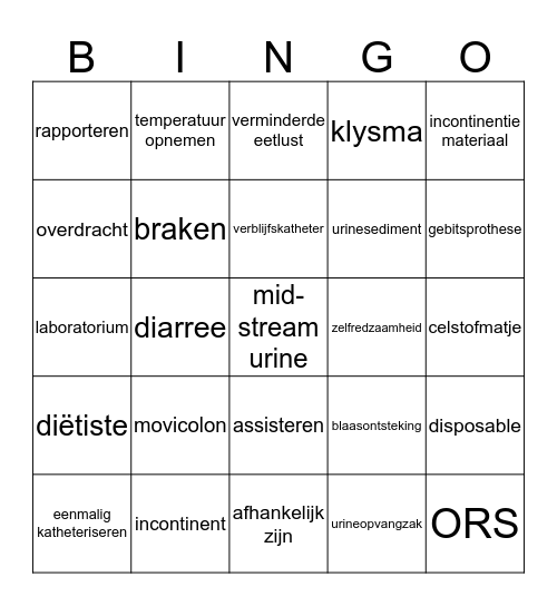 Een dagje mee in de zorg Bingo Card
