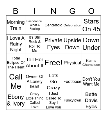 80's #1's Bingo Card