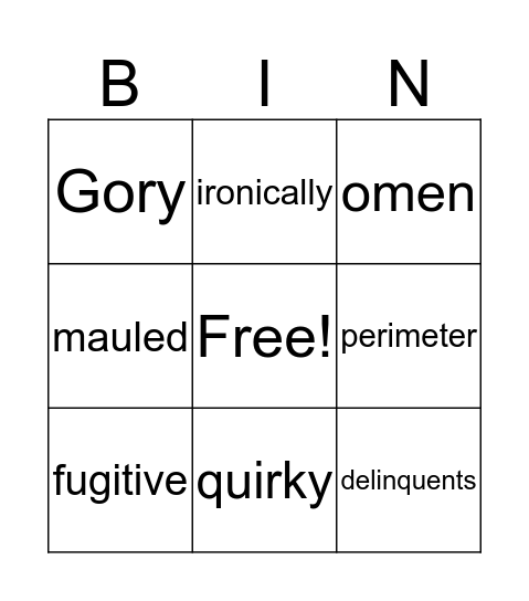 Hoot Chapter 11 & 12 Vocabulary  Bingo Card