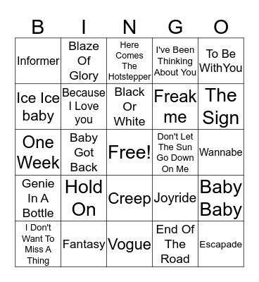 90's #1's Bingo Card