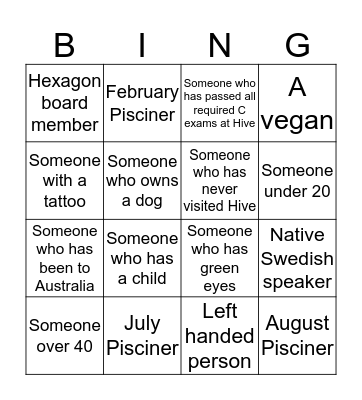 Find someone who Bingo Card