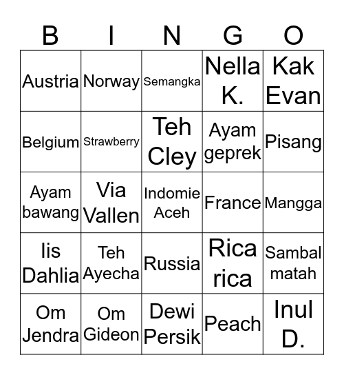 Neandro. Bingo Card