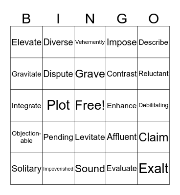 Vocabulary Bingo Card