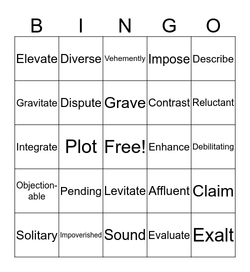 Vocabulary Bingo Card