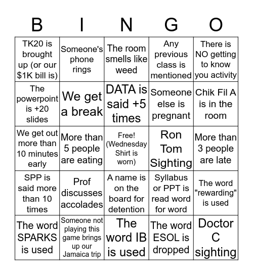 GRAD Bingo Card