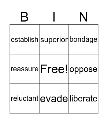 Vocabulary Lesson 10 Bingo Card