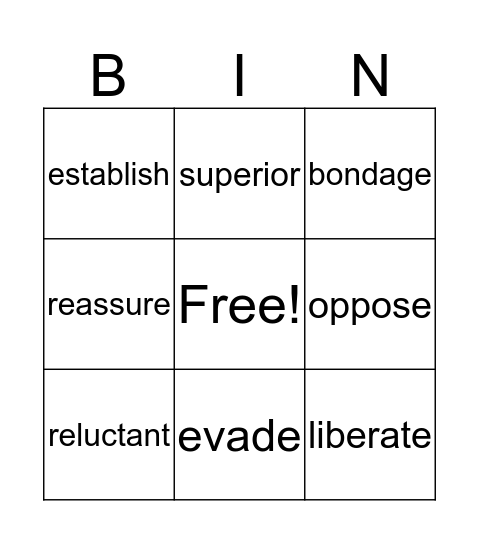 Vocabulary Lesson 10 Bingo Card