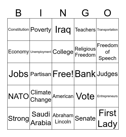 State of the Union Bingo Card