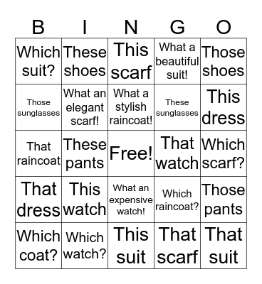 French Demonstrative & Interrogative Adjectives Bingo Card
