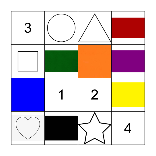 Shape & Colours & Numbers Bingo Card