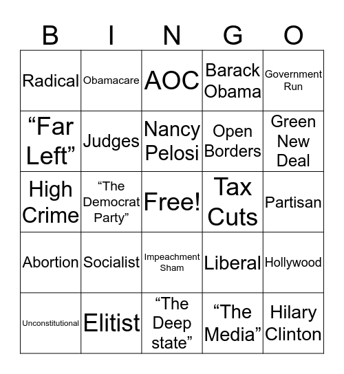 Republican Talking Points Bingo Card