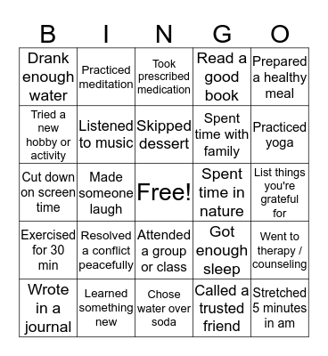 Wellness Bingo Card