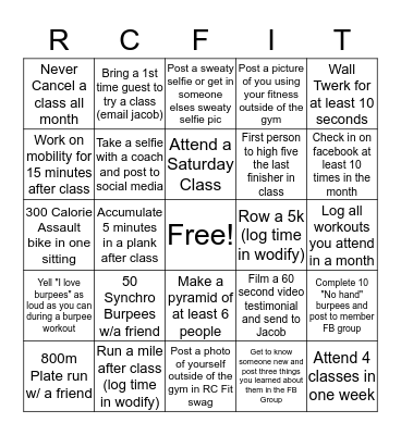 River City Fit Bingo Card