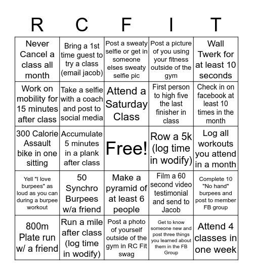 River City Fit Bingo Card