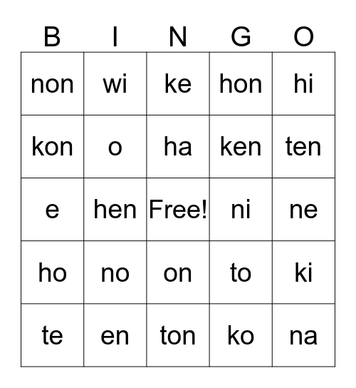 Tsi Nikawennò:tens Bingo Card