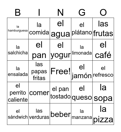 Vocabulario 3A Bingo Card