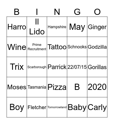 Carly's Baby Shower Bingo Card