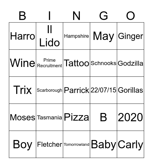 Carly's Baby Shower Bingo Card
