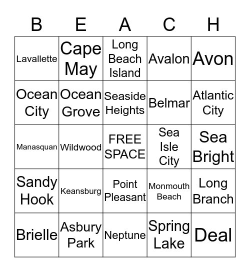 Shore Towns Bingo Card