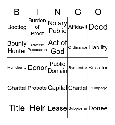 Definitions for Legal Beagles Bingo Card