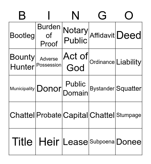 Definitions for Legal Beagles Bingo Card