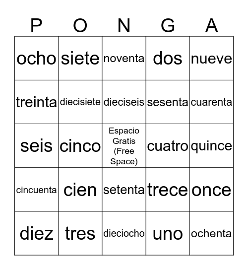 Los numeros Bingo Card