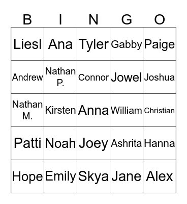 My Third Grade Friends Bingo Card