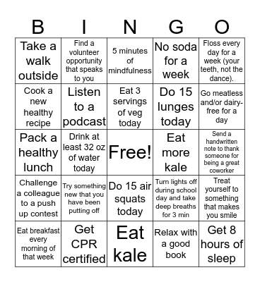 #BeWell34 - Week 1 Bingo Card