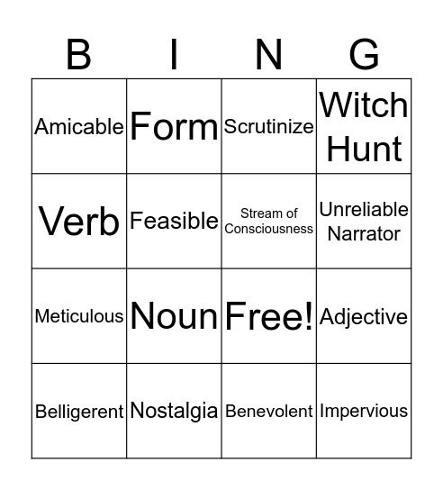 The Crucible & Vocab. Workshop Unit 2 Words Bingo Card