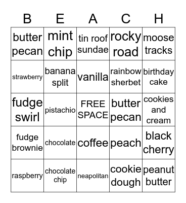 Ice Cream Flavors Bingo Card