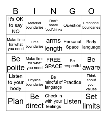 Boundaries Bingo Card