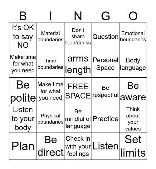 Boundaries Bingo Card