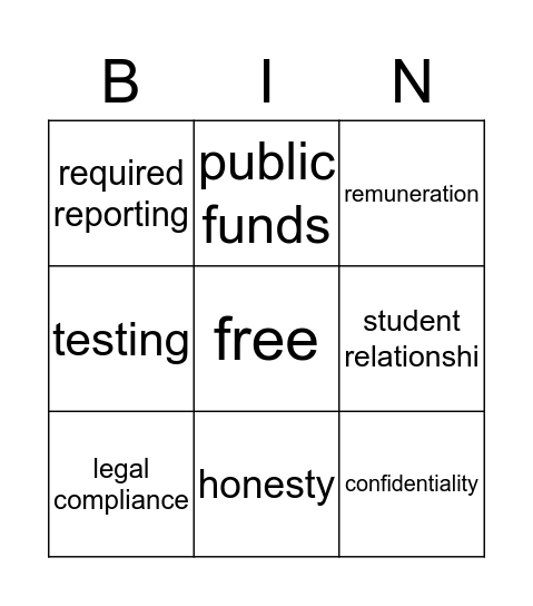 CODE OF ETHICS Bingo Card