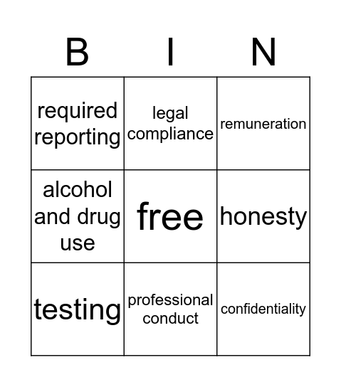 CODE OF ETHICS Bingo Card