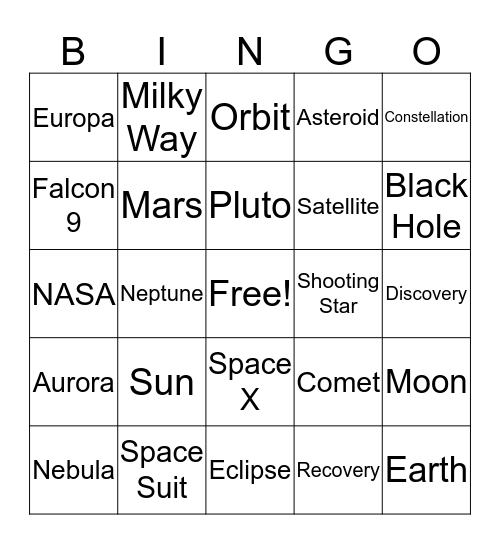 Cosmic Bingo Card