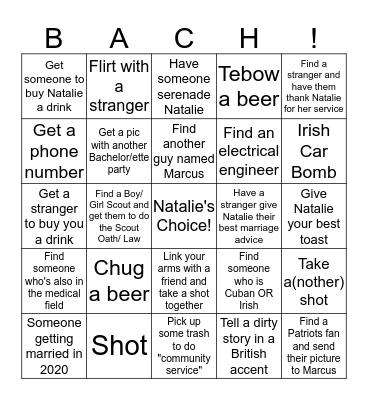 Natalie's Bachelorette Bingo Card