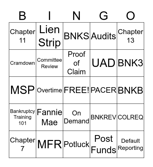 Bankruptcy Bingo Card