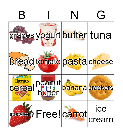 Nutrition Bingo Card