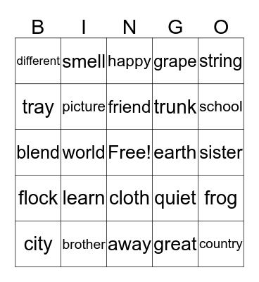 Spelling Words 1/27 Bingo Card
