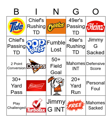 Super Bowl BINGO Card