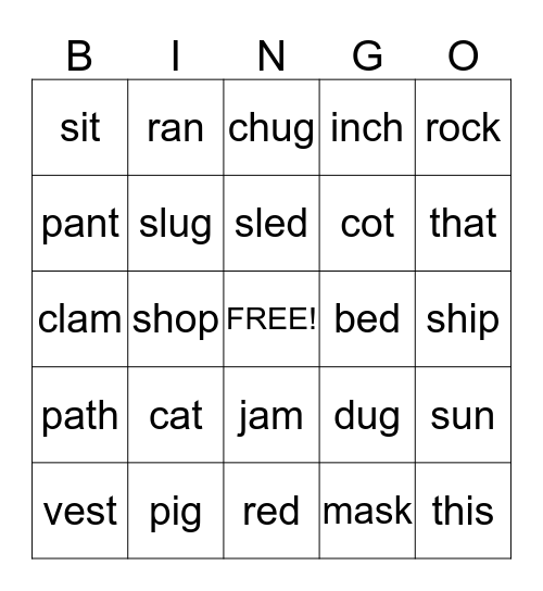 CVC Bingo Card